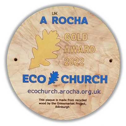 An image of the A Rocha Gold Eco-Church plaque.